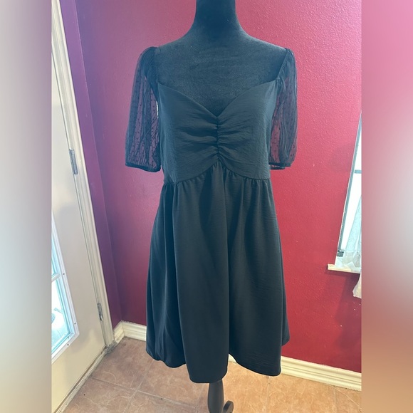 Altar’d State Black Mesh Sleeve Ruched Mini Dress Large NWT Cottagecore - Picture 1 of 10